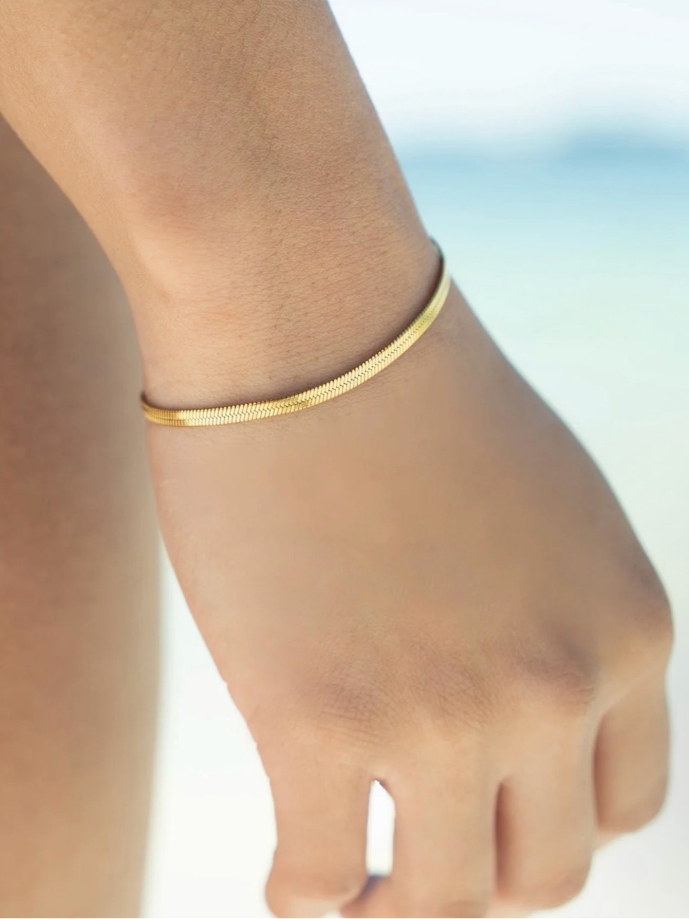 18K Gold PVD Stainless Steel Herringbone Chain Bracelet